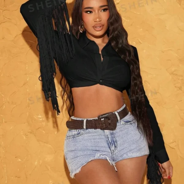 Camisa Crop Con Flecos