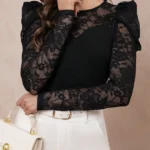 Blusa Negra Manga Princesa De Encaje